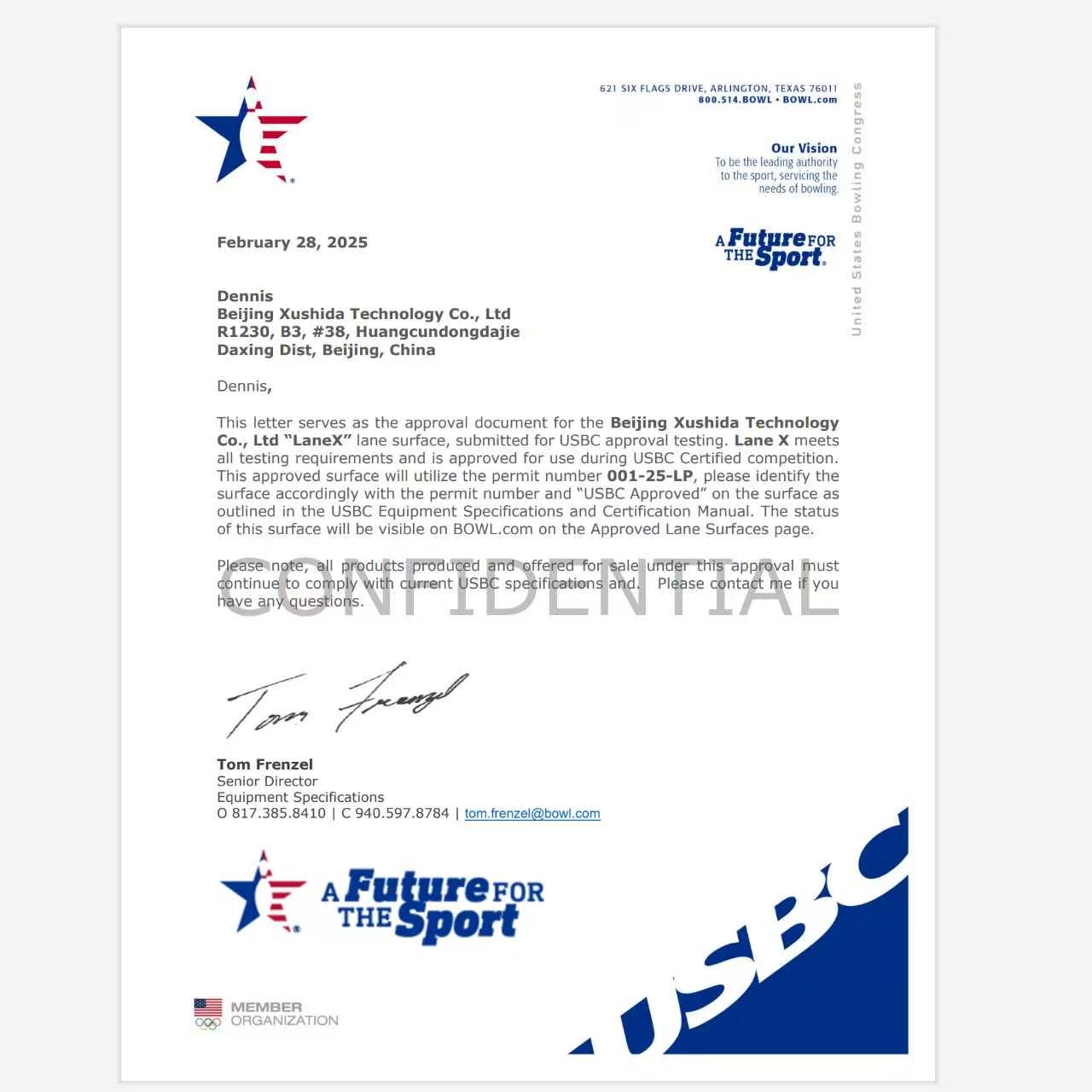 USBC Approved β LaneX Lane Surface (Permit 001-25-LP)